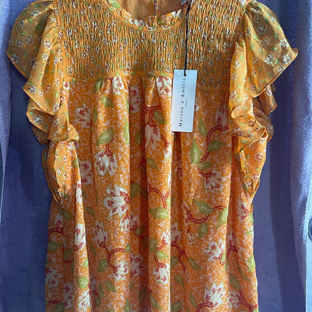 Maite del Abello Orange Floral Blouse